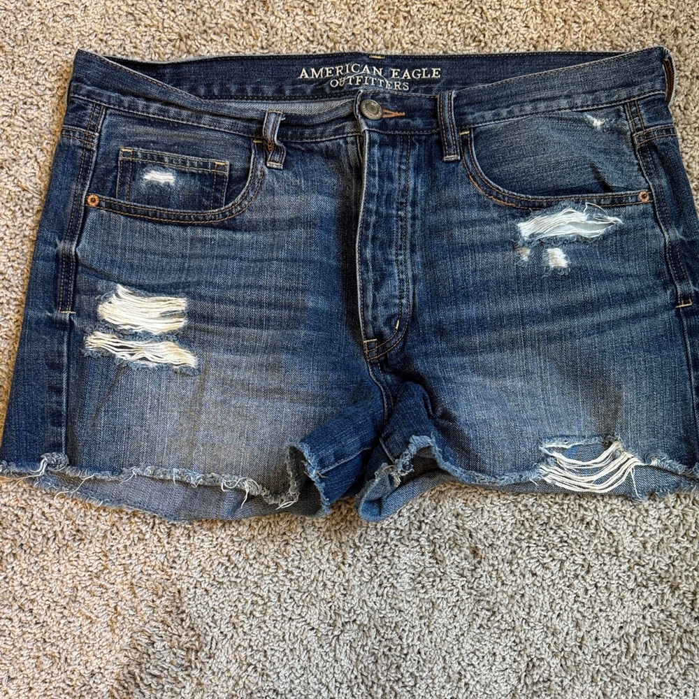 Women's Ripped Jean Shorts - Dark Blue